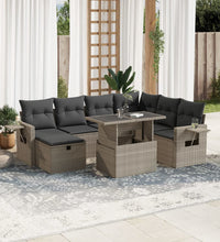 8-tlg. Garten-Sofagarnitur mit Kissen Hellgrau Poly Rattan