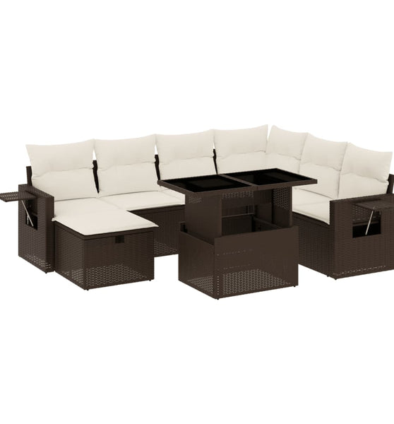 8-tlg. Garten-Sofagarnitur mit Kissen Braun Poly Rattan