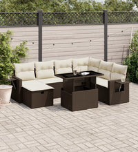 8-tlg. Garten-Sofagarnitur mit Kissen Braun Poly Rattan