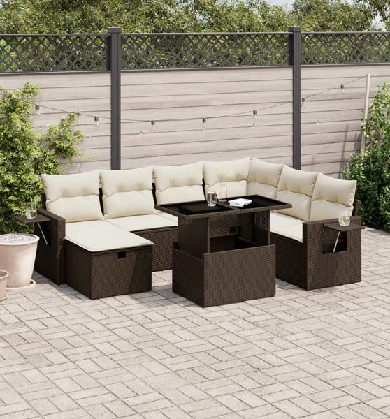 8-tlg. Garten-Sofagarnitur mit Kissen Braun Poly Rattan