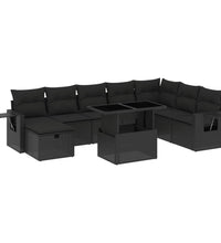 9-tlg. Garten-Sofagarnitur mit Kissen Schwarz Poly Rattan