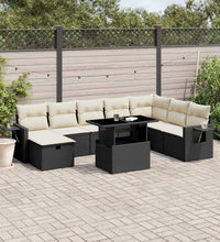 9-tlg. Garten-Sofagarnitur mit Kissen Schwarz Poly Rattan