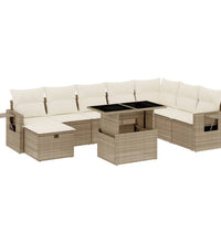 9-tlg. Garten-Sofagarnitur mit Kissen Beige Poly Rattan