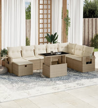 9-tlg. Garten-Sofagarnitur mit Kissen Beige Poly Rattan