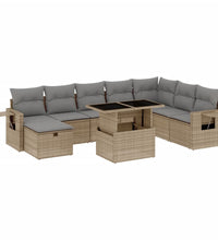 9-tlg. Garten-Sofagarnitur mit Kissen Beige Poly Rattan