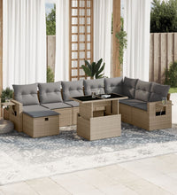9-tlg. Garten-Sofagarnitur mit Kissen Beige Poly Rattan