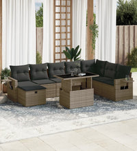 9-tlg. Garten-Sofagarnitur mit Kissen Grau Poly Rattan