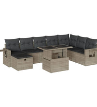 9-tlg. Garten-Sofagarnitur mit Kissen Hellgrau Poly Rattan