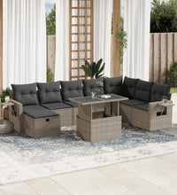 9-tlg. Garten-Sofagarnitur mit Kissen Hellgrau Poly Rattan