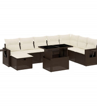 9-tlg. Garten-Sofagarnitur mit Kissen Braun Poly Rattan