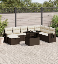 9-tlg. Garten-Sofagarnitur mit Kissen Braun Poly Rattan