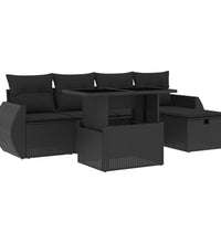6-tlg. Garten-Sofagarnitur mit Kissen Schwarz Poly Rattan