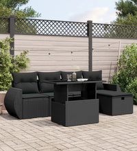 6-tlg. Garten-Sofagarnitur mit Kissen Schwarz Poly Rattan