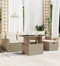 6-tlg. Garten-Sofagarnitur mit Kissen Beige Poly Rattan