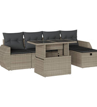 6-tlg. Garten-Sofagarnitur mit Kissen Hellgrau Poly Rattan