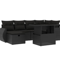 7-tlg. Garten-Sofagarnitur mit Kissen Schwarz Poly Rattan