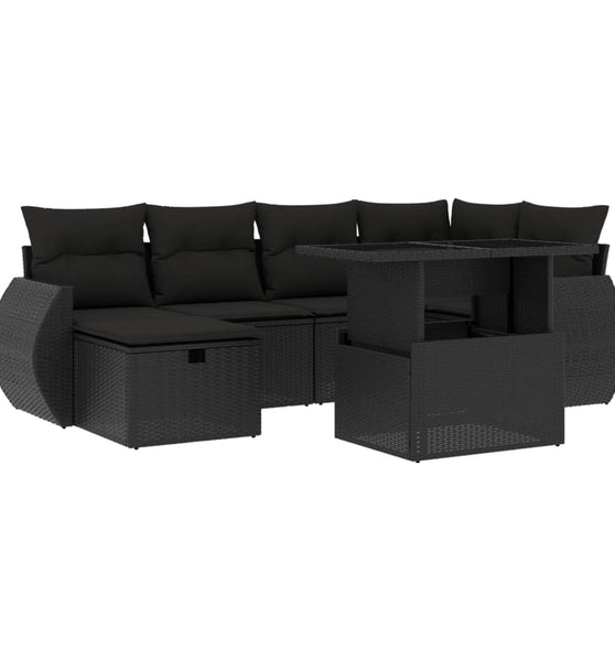 7-tlg. Garten-Sofagarnitur mit Kissen Schwarz Poly Rattan