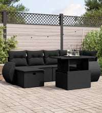 7-tlg. Garten-Sofagarnitur mit Kissen Schwarz Poly Rattan