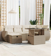 7-tlg. Garten-Sofagarnitur mit Kissen Beige Poly Rattan