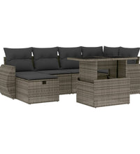 7-tlg. Garten-Sofagarnitur mit Kissen Grau Poly Rattan