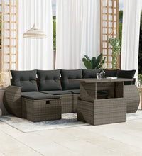 7-tlg. Garten-Sofagarnitur mit Kissen Grau Poly Rattan