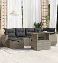 7-tlg. Garten-Sofagarnitur mit Kissen Hellgrau Poly Rattan
