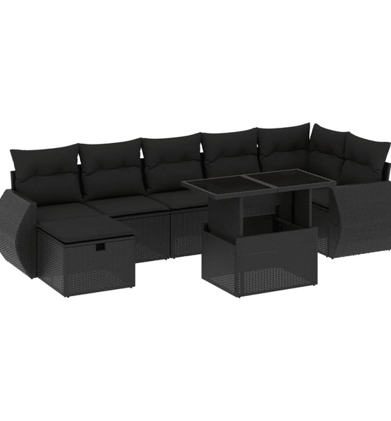 8-tlg. Garten-Sofagarnitur mit Kissen Schwarz Poly Rattan