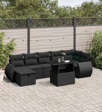 8-tlg. Garten-Sofagarnitur mit Kissen Schwarz Poly Rattan