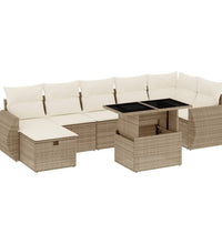 8-tlg. Garten-Sofagarnitur mit Kissen Beige Poly Rattan