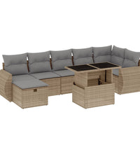 8-tlg. Garten-Sofagarnitur mit Kissen Beige Poly Rattan
