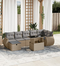 8-tlg. Garten-Sofagarnitur mit Kissen Beige Poly Rattan