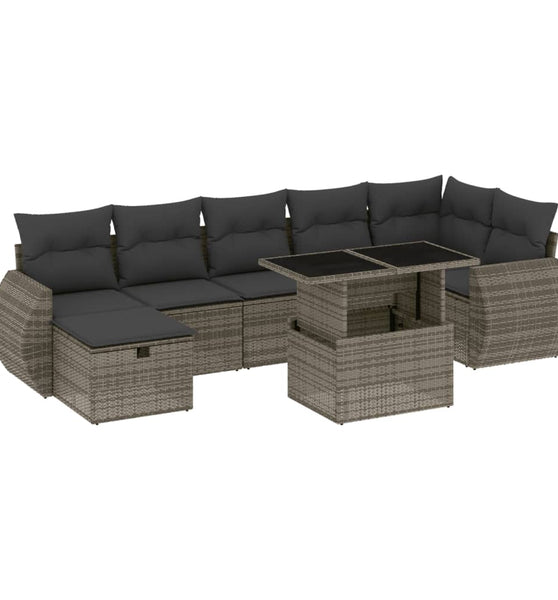 8-tlg. Garten-Sofagarnitur mit Kissen Grau Poly Rattan