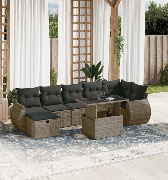 8-tlg. Garten-Sofagarnitur mit Kissen Grau Poly Rattan