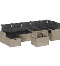 8-tlg. Garten-Sofagarnitur mit Kissen Hellgrau Poly Rattan