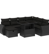 8-tlg. Garten-Sofagarnitur mit Kissen Schwarz Poly Rattan
