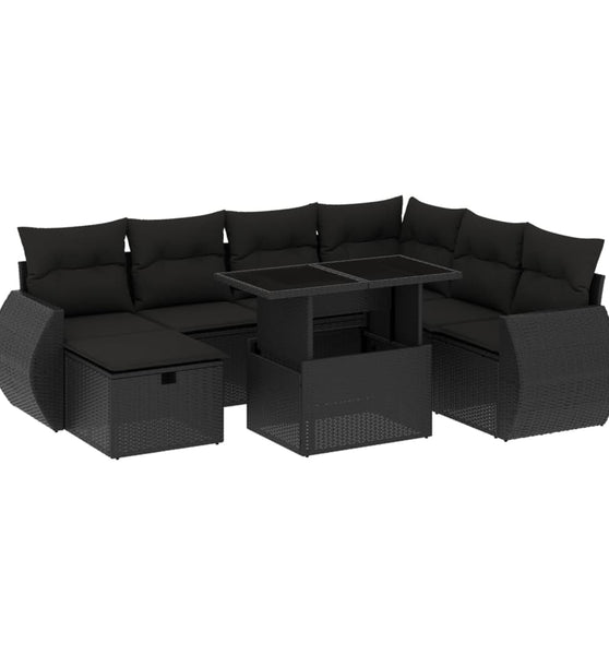 8-tlg. Garten-Sofagarnitur mit Kissen Schwarz Poly Rattan