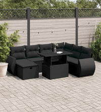 8-tlg. Garten-Sofagarnitur mit Kissen Schwarz Poly Rattan