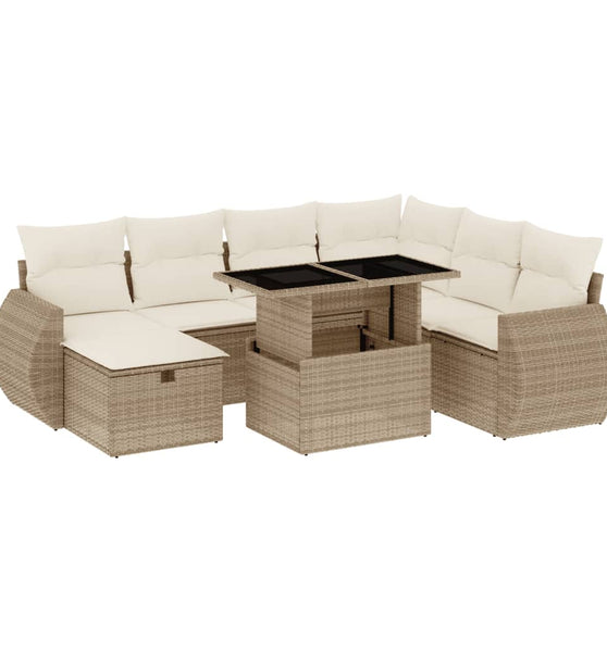 8-tlg. Garten-Sofagarnitur mit Kissen Beige Poly Rattan