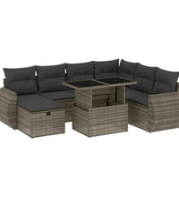 8-tlg. Garten-Sofagarnitur mit Kissen Grau Poly Rattan