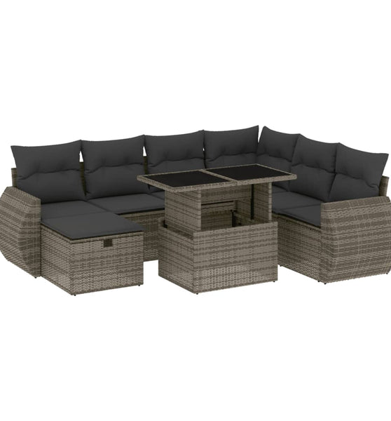 8-tlg. Garten-Sofagarnitur mit Kissen Grau Poly Rattan