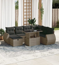 8-tlg. Garten-Sofagarnitur mit Kissen Grau Poly Rattan