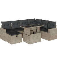 8-tlg. Garten-Sofagarnitur mit Kissen Hellgrau Poly Rattan