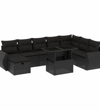 9-tlg. Garten-Sofagarnitur mit Kissen Schwarz Poly Rattan