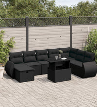9-tlg. Garten-Sofagarnitur mit Kissen Schwarz Poly Rattan