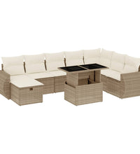 9-tlg. Garten-Sofagarnitur mit Kissen Beige Poly Rattan