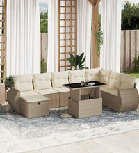 9-tlg. Garten-Sofagarnitur mit Kissen Beige Poly Rattan