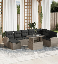 9-tlg. Garten-Sofagarnitur mit Kissen Hellgrau Poly Rattan