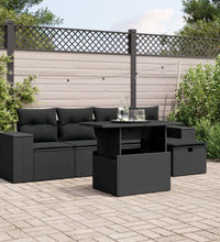 6-tlg. Garten-Sofagarnitur mit Kissen Schwarz Poly Rattan