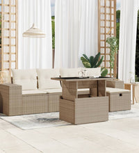 6-tlg. Garten-Sofagarnitur mit Kissen Beige Poly Rattan