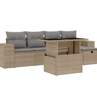 6-tlg. Garten-Sofagarnitur mit Kissen Beige Poly Rattan